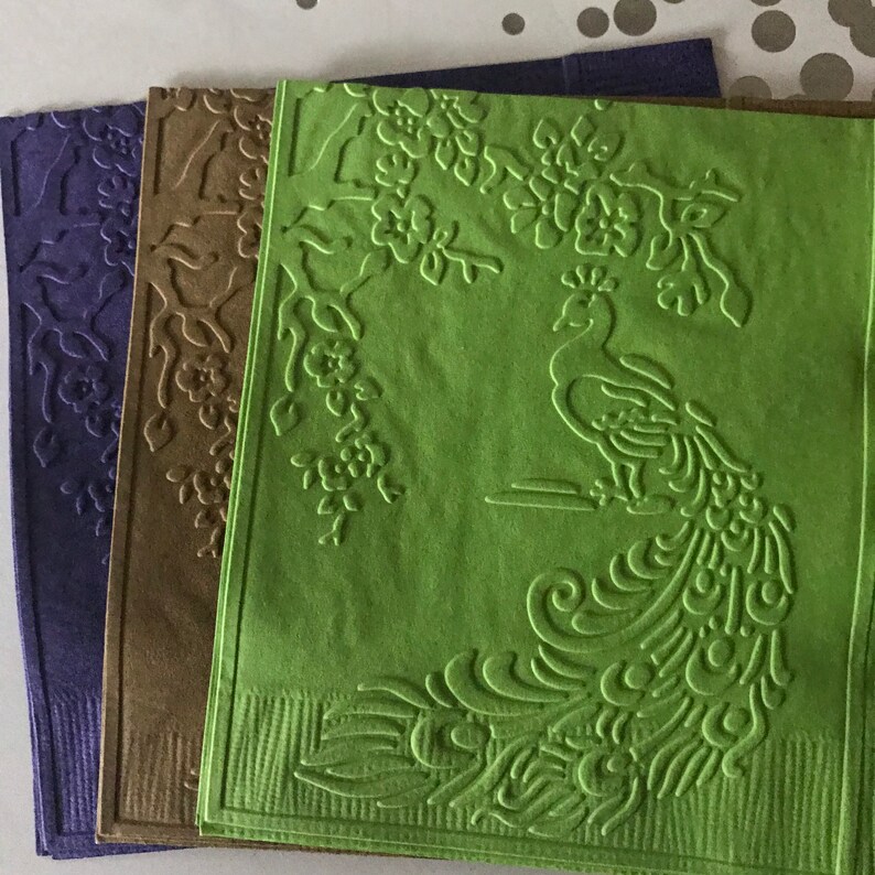 Peacock Napkins Embossed Paper Napkins Wedding Etsy