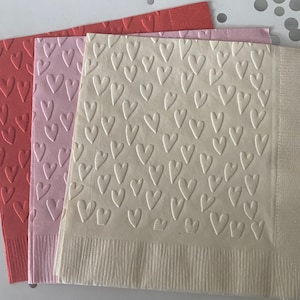Heart Napkins ~ Embossed Napkins ~ Valentine Napkins ~ Valentine&#39;s Day Decorations ~ Wedding ~ Hearts ~ Beverage ~ Cocktail ~ Luncheon