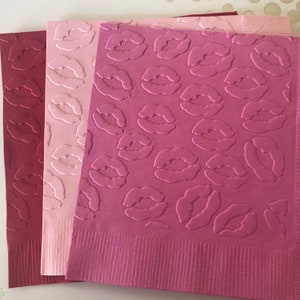 Kisses Napkins ~ Valentine Napkins ~ Valentine Decorations ~ Valentine's Day ~ Lipstick ~ Lips ~ Embossed Paper Napkins