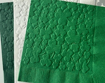 Shamrock Napkins ~ St Patricks Day ~ Irish Party ~ St Paddy's ~ Four Leaf Clover ~ Fighting Irish ~ Embossed Napkin ~ Beverage ~ Cocktail