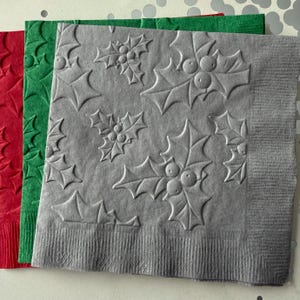 Holly Napkin ~ Embossed Napkin ~ Christmas Napkin ~ Christmas Wedding ~ Holly Berries ~ Beverage ~ Cocktail ~ Luncheon