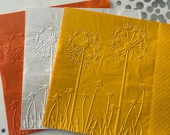 Dandelion Napkin ~ Embossed Napkin ~ Flowers ~ Dandelions ~ Weeds ~ Garden Party ~ Garden Club ~ Beverage ~ Cocktail