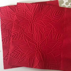 Poinsettia Napkin ~ Embossed Napkin ~ Christmas Flower ~ Christmas Napkin ~ Christmas Wedding ~ Beverage ~ Cocktail