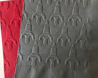 Rocket Napkins ~ Embossed Napkins ~ Boy's Birthday ~ Rocket ~ Outer Space ~ Astronaut ~ Blast Off ~ Beverage ~ Luncheon ~ Cocktail