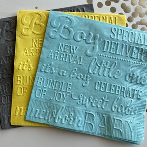 Baby Shower Napkins ~ Baby Boy Shower ~ Baby Boy Decorations ~ Baby Boy Sprinkle ~ Its a Boy ~ Adoption ~ Embossed Paper Napkins