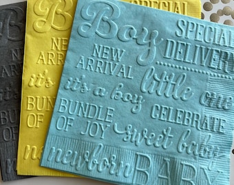 Baby Shower Napkins ~ Baby Boy Shower ~ Baby Boy Decorations ~ Baby Boy Sprinkle ~ Its a Boy ~ Adoption ~ Embossed Paper Napkins