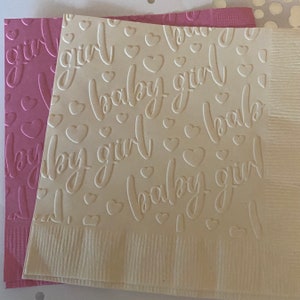 Baby Girl Napkins ~ Embossed Napkins ~ Baby Girl Shower Decorations ~ Baby Girl Sprinkle ~ Its a Girl ~ Adoption ~ Beverage ~ Cocktail