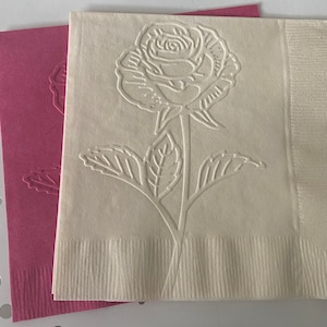 Rose Napkin ~ Embossed Napkin ~ Wedding Flowers ~  Floral ~ Garden Club ~ Garden Party ~ Beverage ~ Cocktail