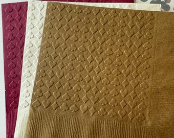 Playing Cards Napkin ~ Embossed Napkin ~ Casino Party ~ Poker Party ~ Card Party ~ Clubs ~ Spades ~ Diamonds ~ Hearts ~ Beverage ~ Cocktail