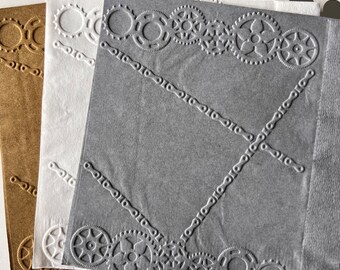 Embossed Paper Napkin ~ Party ~ Birthday ~ Open House ~ Retirement ~ Gears ~ Chain ~ Gear Napkin ~ Cogwheel ~ Beverage ~ Cocktail ~ Napkin