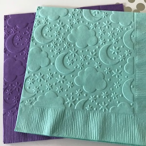 Moon and Stars Napkin ~ Embossed Napkin ~ New Baby ~ Clouds ~ Baby Shower ~ Moon ~ Cloud 9 ~ Beverage ~ Cocktail