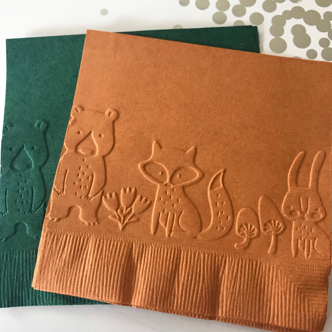 Woodland Creatures Napkin Embossed Paper Napkin Birthday Etsy