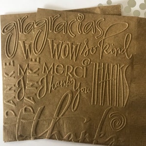 Thank You Napkins ~ Embossed Napkin ~ Wedding ~ Anniversary ~ Birthday ~ Shower ~ Retirement ~ Gracias ~ Merci ~ Beverage ~ Cocktail