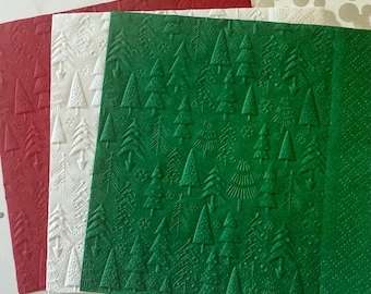 Christmas Napkin ~ Embossed Napkin ~ Christmas Tree ~ Christmas Wedding ~ Holiday Tree ~ Beverage ~ Cocktail