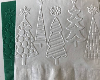 Christmas Napkin ~ Embossed Paper Napkin ~ Christmas Tree ~ Christmas Wedding ~ Holiday Tree ~ Christmas ~ Beverage ~ Cocktail ~ Napkin