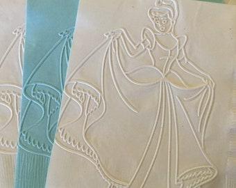 Cinderella Napkins ~ Embossed Napkin ~ Disney Princess ~ Birthday Party ~ Beverage ~ Cocktail