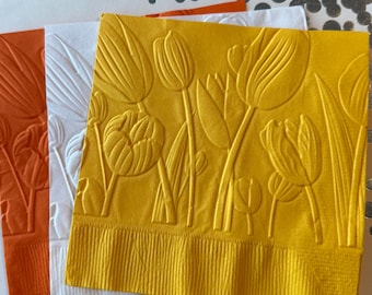 Tulip Napkin ~ Embossed Napkin ~ Wedding Flowers ~ Tulips ~ Spring Flower ~ Floral ~ Garden Party ~ Garden Club ~ Beverage ~ Cocktail