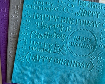 Birthday Napkin ~ Embossed Paper Napkin ~ Birthday ~ Birthday Party ~ Happy Birthday ~ Beverage ~ Luncheon ~ Cake