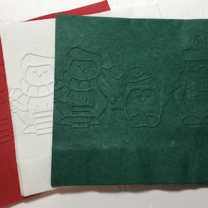 Penguin Napkin ~ Embossed Napkin ~ Christmas Napkin ~ Penguins ~ Winter ~ North Pole ~ Beverage ~ Cocktail