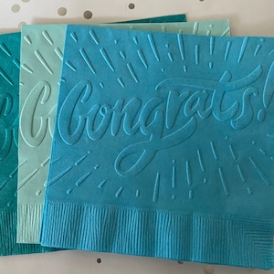 Congratulations Napkins ~ Embossed Napkin ~ Graduation ~ Celebration ~ Commencement ~ Open House ~ Retirement ~ Beverage ~ Cocktail