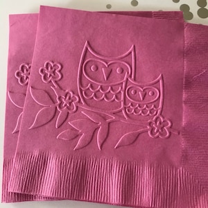 Owl Napkin ~ Embossed Napkin ~ Owls ~ Hoot ~ Birds ~ Garden Party ~ Nature Lover ~ Wildlife ~ Bird Watcher ~ Beverage ~ Cocktail