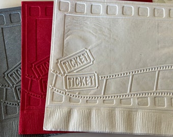 Movie Napkin ~ Embossed Paper Napkin ~ Movie Ticket ~ Theater ~ Movie Reel ~ Beverage ~ Cocktail