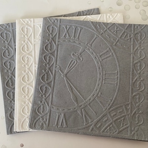 Clock Napkin ~ Embossed Paper Napkin ~ Party ~ Birthday ~ Open House ~ Retirement ~ Clock ~ Timepiece ~ Beverage ~ Cocktail ~ Napkin