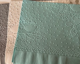 Winter Birds Napkin ~ Embossed Napkin ~ Christmas ~ Winter Wedding  ~ Lovebirds ~ Snow ~ Snowflake ~ Beverage ~ Cocktail ~ Luncheon