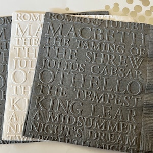 Shakespeare Napkin ~ Embossed Napkin ~ Macbeth ~ Othello ~ Novel ~ Romeo and Juliet ~ Author ~ Reader ~ Book Club ~ Beverage ~ Cocktail