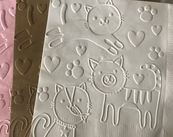 Cat Napkin ~ Embossed Napkin ~ Pet Birthday ~ Cat Birthday~ Kitty ~ Kitten ~ Kitten Birthday ~ Beverage ~ Cocktail