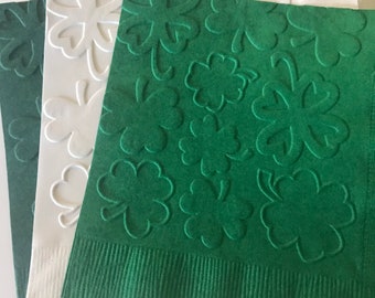 Shamrock Napkins ~ St Patricks Day Decorations ~ Irish Party Decor ~ St Paddy's ~ Four Leaf Clover ~ Fighting Irish ~ Embossed Paper Napkin