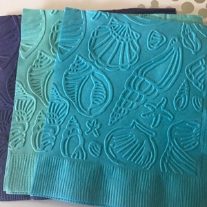 Seashells Napkin ~ Embossed Napkin ~ Seaside Wedding ~ Nautical ~ Beach ~ Tropical ~ Beverage ~ Cocktail