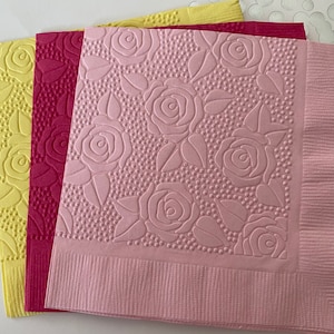 Rose Napkin ~ Embossed Napkin ~ Wedding Flowers ~ Roses ~ Garden Party ~ Garden Club ~ Cocktail ~ Beverage ~ Luncheon ~ Guest Towels