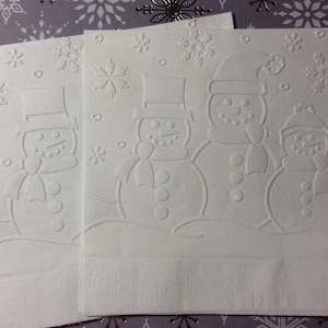 Snowman Napkin ~ Embossed Napkin ~ Christmas Napkin ~ Winter Napkin ~ Winter Wedding ~ Snow ~ Frosty ~ Beverage ~ Cocktail