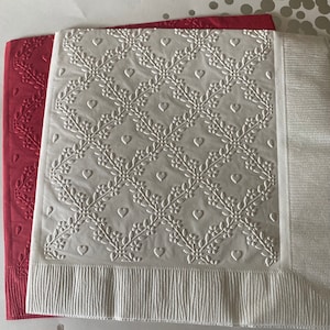 Heart Napkins ~ Embossed Napkins ~ Valentine&#39;s Day ~ Valentine Decorations ~ Wedding Napkins ~ Cocktail ~ Beverage ~ Luncheon ~ Guest Towel