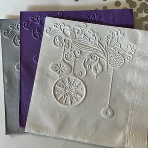 Ornament Napkin ~ Embossed Napkin ~ Christmas Napkin ~ Holiday Ornament ~ Christmas Wedding ~ Beverage ~ Cocktail