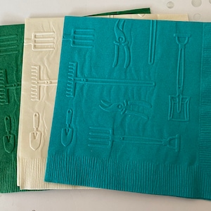Garden Tools Napkin ~ Embossed Napkins ~ Gardner&#39;s Birthday ~ Retirement ~  Gardening ~ Shovel ~ Beverage ~ Luncheon ~ Cocktail