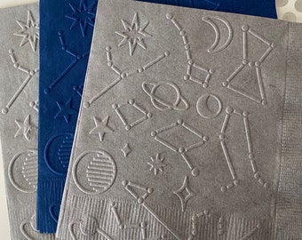 Constellations Napkin ~ Embossed Napkin ~ Galaxy ~ Zodiac ~ Astronaut ~ Stars ~ Night Sky ~ Celestial ~ Horoscope ~ Beverage ~ Cocktail