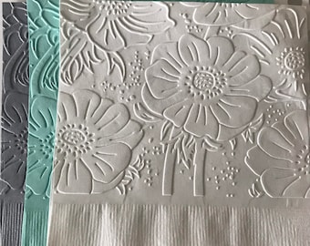 Floral Napkins ~ Embossed Napkin ~ Garden Party ~ Garden Club ~ Flowers ~ Beverage ~ Cocktail ~ Luncheon