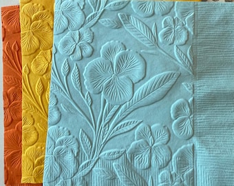 Pansies Napkin ~ Embossed Napkin ~ Wedding Flowers ~ Pansy ~ Spring Flower ~ Floral ~ Garden Party ~ Garden Club ~ Beverage ~ Cocktail
