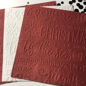 Christmas Napkin ~ Embossed Napkin ~ Happy Holidays ~ Merry Christmas ~ Christmas Wedding ~ Beverage ~ Cocktail