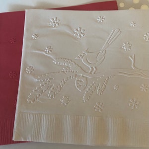 Cardinal Napkins ~ Embossed Napkin ~ Winter Wedding ~ Snowflakes ~ Birds ~ Loved One ~ Beverage ~ Cocktail