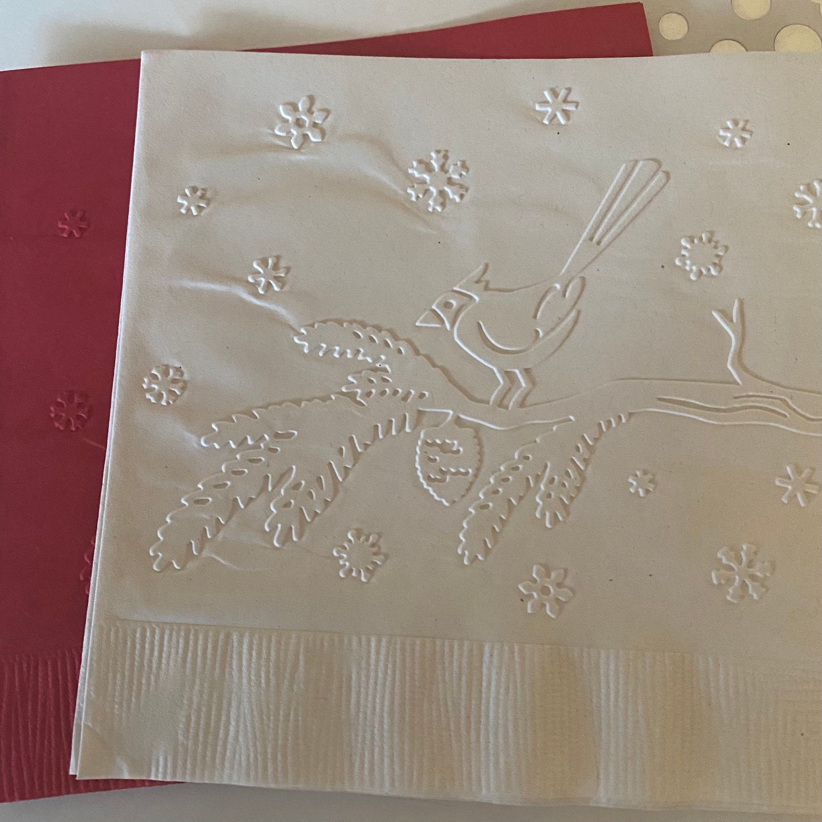 Cardinal Napkins ~ Embossed Napkin ~ Winter Wedding ~ Snowflakes ~ Birds ~ Loved One ~ Beverage ~ Cocktail