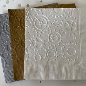 Gear Napkins ~ Embossed Napkin ~ Open House ~ Retirement ~ Gears ~ Cogwheel ~ Masculine Party ~ Beverage ~ Cocktail ~ Luncheon