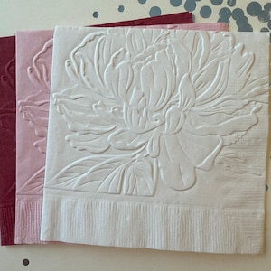 Peony Napkin ~ Embossed Napkin ~ Wedding Flowers ~ Spring Flower ~ Floral ~ Peonies ~ Garden Party ~ Beverage ~ Luncheon ~ Cocktail