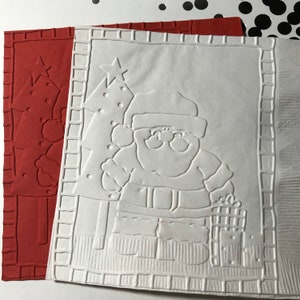 Santa Napkin ~ Embossed Napkin ~ Christmas Napkin ~ Santa Claus ~ Chimney ~ Santa&#39;s Snack ~ Beverage ~ Cocktail