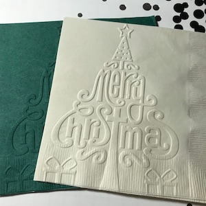 Christmas Tree Napkin ~ Embossed Napkin ~ Christmas Wedding ~ Holiday Tree ~ Beverage ~ Cocktail