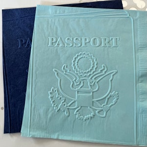 Passport Napkin ~ Embossed Paper Napkin ~ Party ~ Birthday ~ Plane ~ Retirement ~ Travel ~ Adventure ~ Abroad ~ Beverage ~ Cocktail