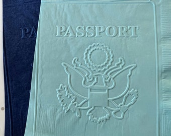 Passport Napkin ~ Embossed Paper Napkin ~ Party ~ Birthday ~ Plane ~ Retirement ~ Travel ~ Adventure ~ Abroad ~ Beverage ~ Cocktail