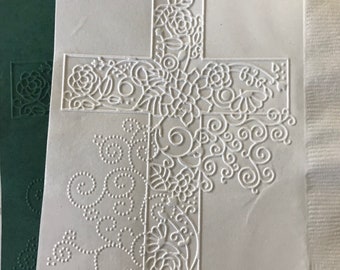 Cross Napkins ~ Embossed Napkins ~ Easter Napkins ~ Wedding Napkins ~ Baptism ~ Dedication ~ First Communion ~ Church ~ Beverage ~ Cocktail